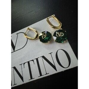 Valentino Garavani VLogo Green Simulated Leverback Dangle Earrings